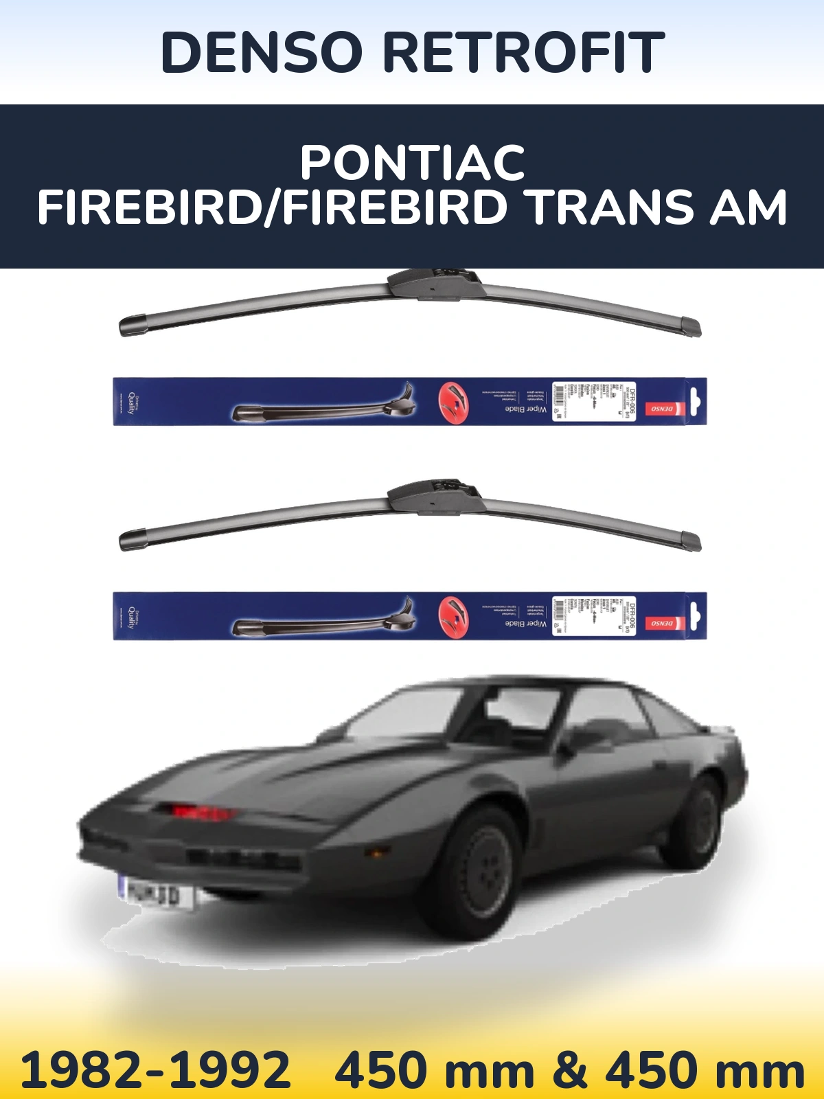 Front wiper blade set Denso Retrofit 450 & 450 mm for Pontiac Firebird/Firebird Trans Am 1982-1992