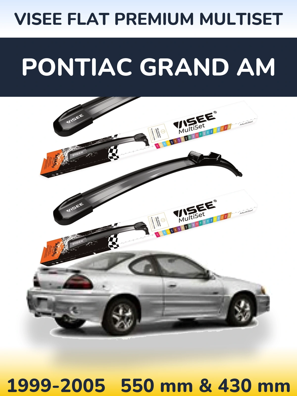 Комплект передних дворников VISEE FLAT PREMIUM MultiSet 550 & 430 мм для Pontiac Grand AM 1999-2005