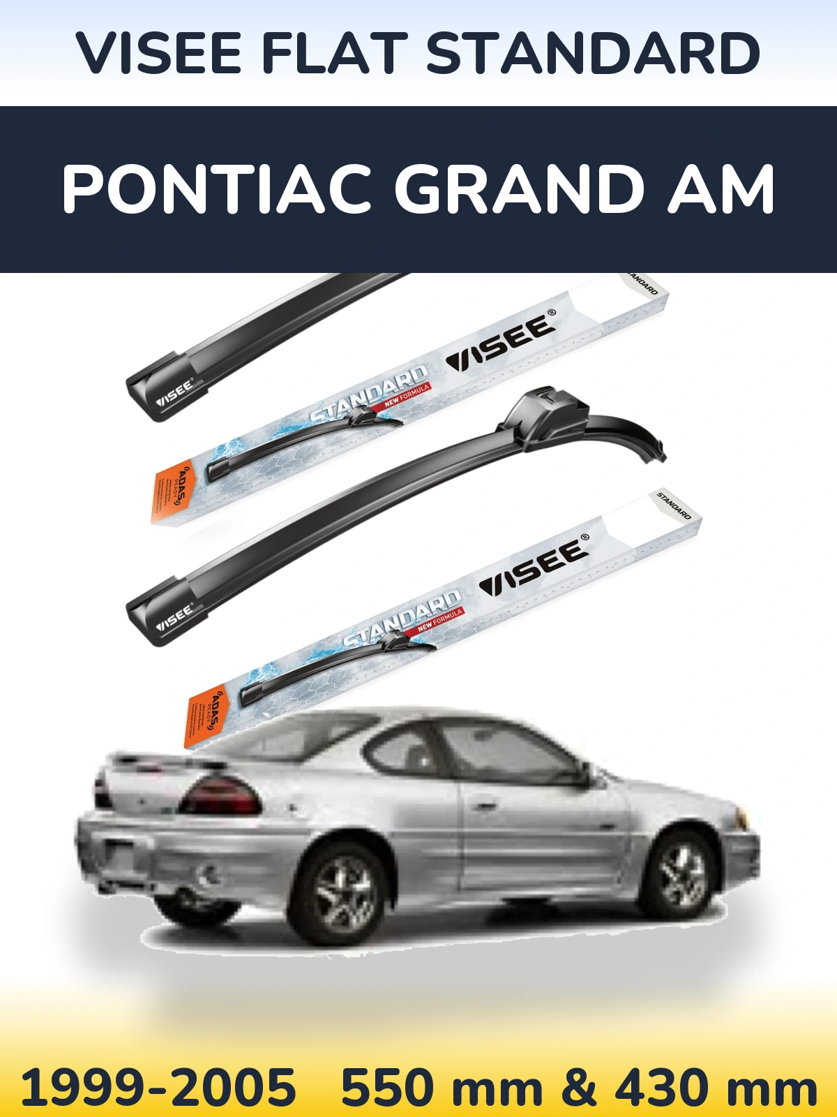 Front wiper blade set VISEE FLAT STANDARD 550 & 430 mm for Pontiac Grand AM 1999-2005