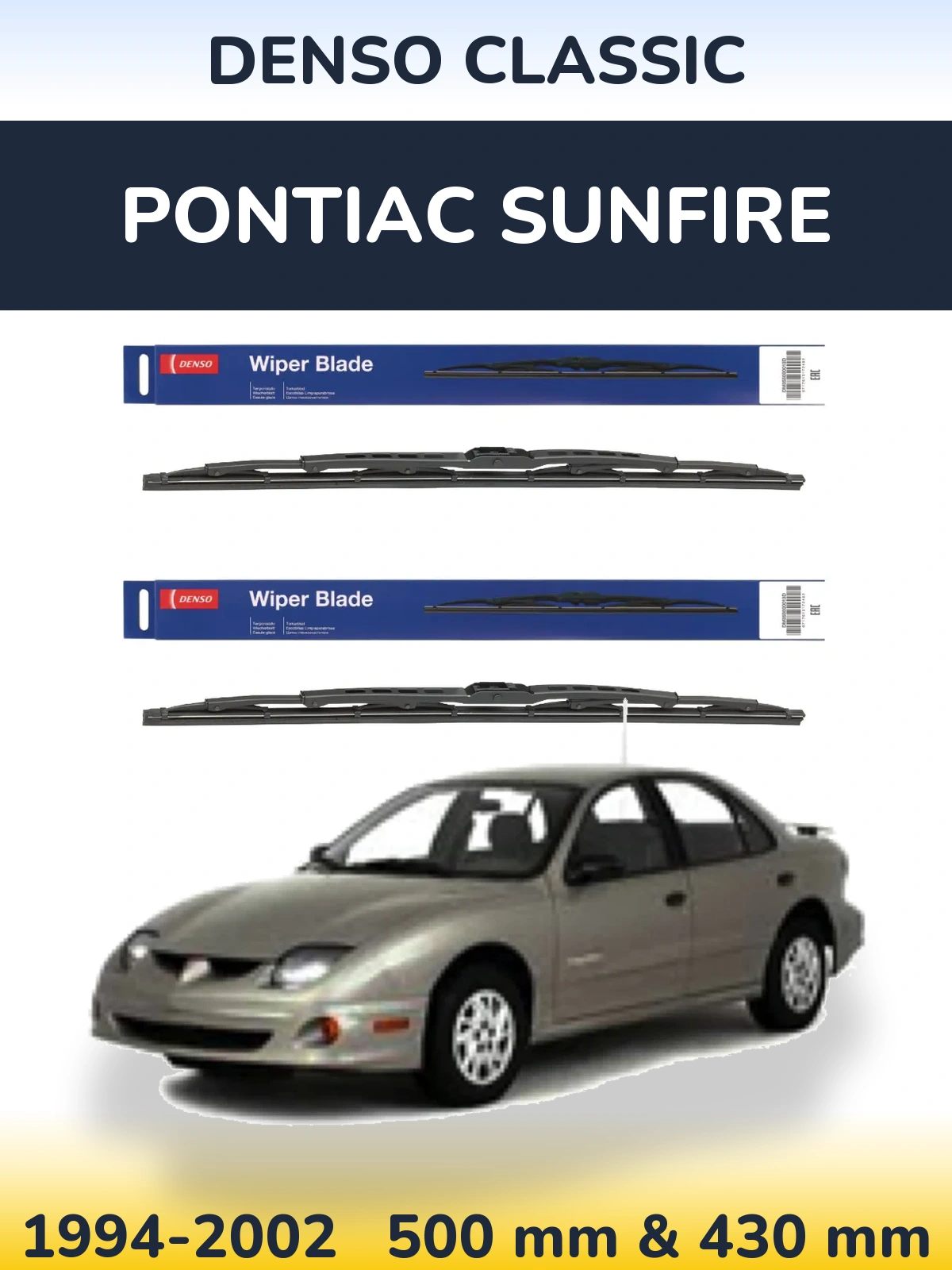 Front wiper blade set Denso Classic 500 & 430 mm for Pontiac Sunfire 1994-2002