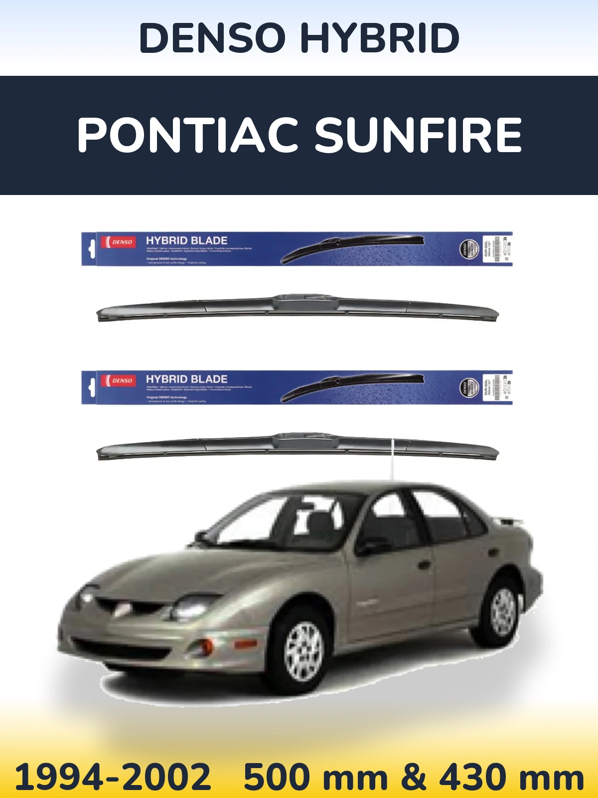 Front wiper blade set Denso Hybrid 500 & 430 mm for Pontiac Sunfire 1994-2002