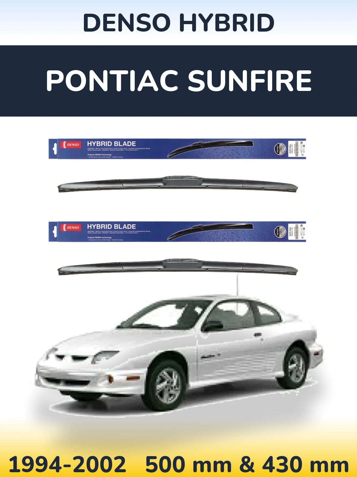 Front wiper blade set Denso Hybrid 500 & 430 mm for Pontiac Sunfire 1994-2002