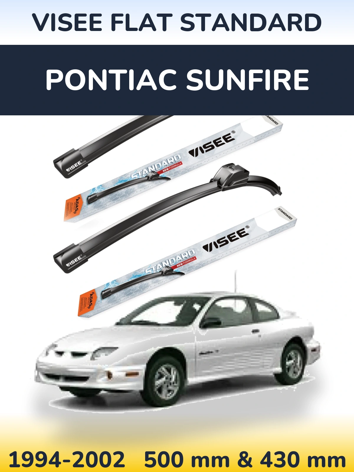 Front wiper blade set VISEE FLAT STANDARD 500 & 430 mm for Pontiac Sunfire 1994-2002