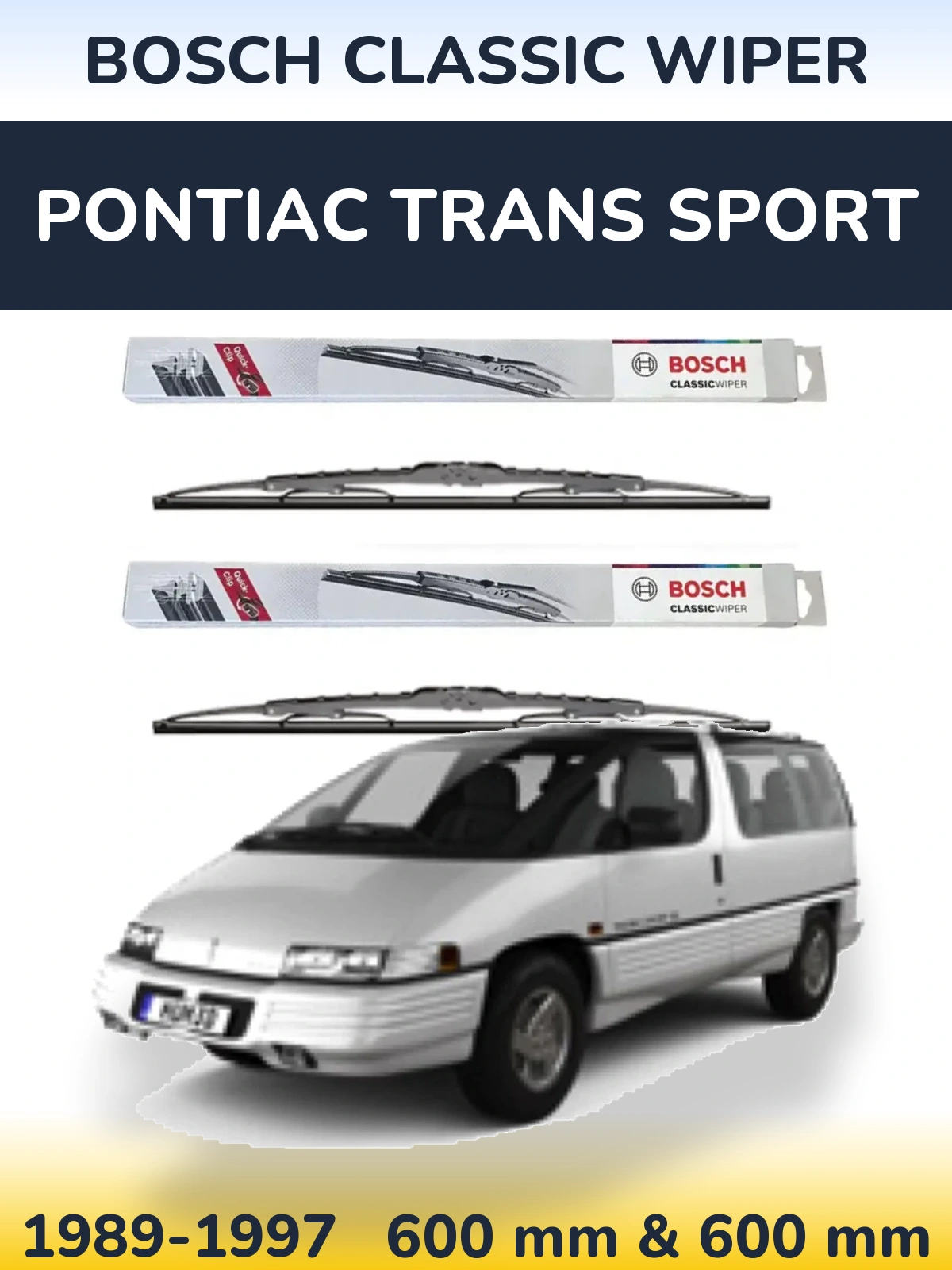 Front wiper blade set BOSCH Classic Wiper 600 & 600 mm for Pontiac Trans Sport 1989-1997