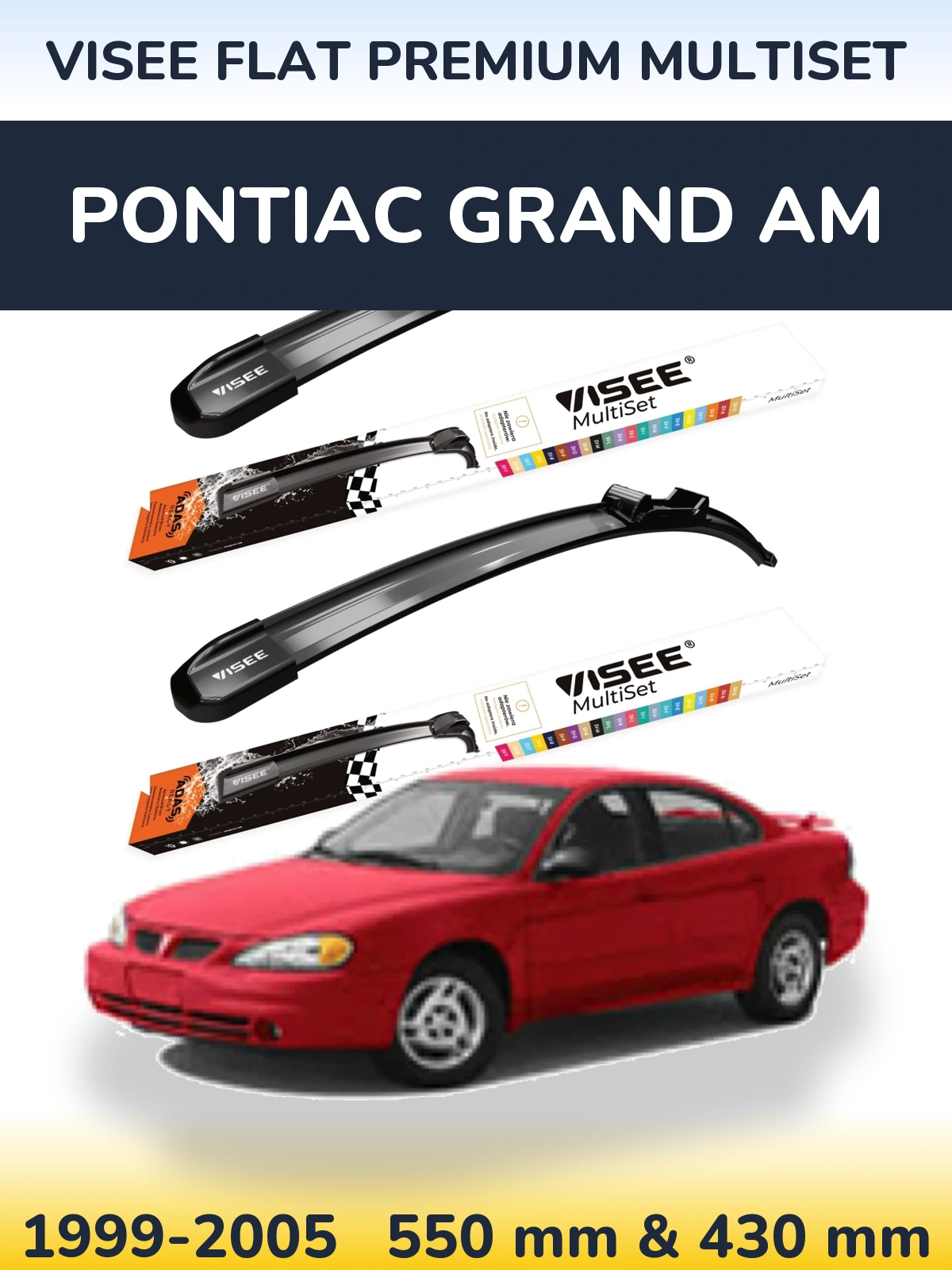 Комплект передних дворников VISEE FLAT PREMIUM MultiSet 550 & 430 мм для Pontiac Grand AM 1999-2005