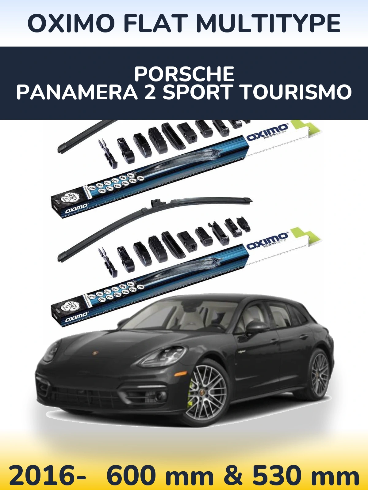 Комплект передних дворников Oximo Flat MultiТипe 600 & 530 мм для Porsche Panamera 2 Sport Tourismo 2016-2026