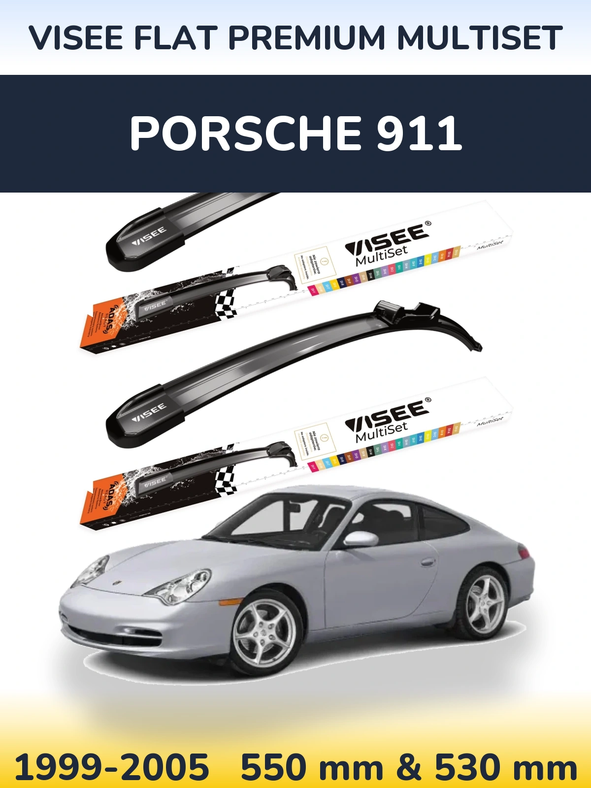 Комплект передніх щіток VISEE FLAT PREMIUM MultiSet 550 & 530 мм для Porsche 911 1999-2005