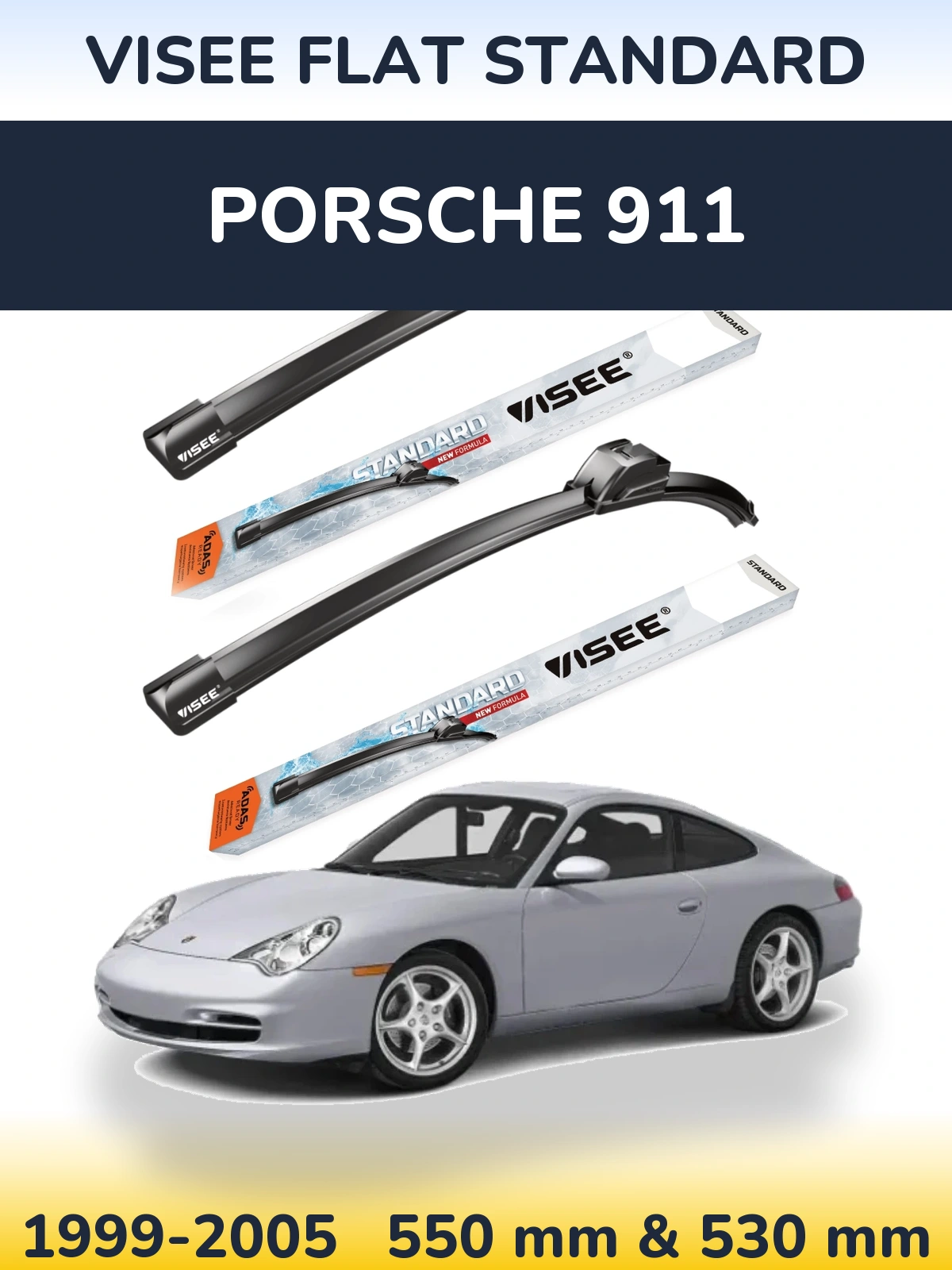 Front wiper blade set VISEE FLAT STANDARD 550 & 530 mm for Porsche 911 1999-2005