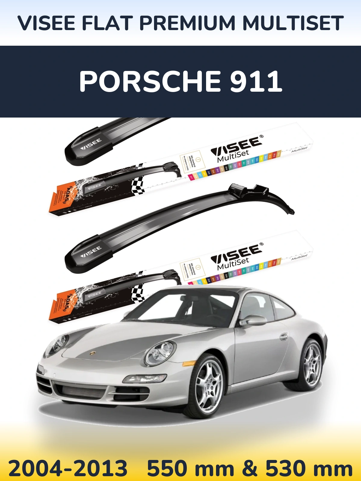 Комплект передних дворников VISEE FLAT PREMIUM MultiSet 550 & 530 мм для Porsche 911 2004-2013
