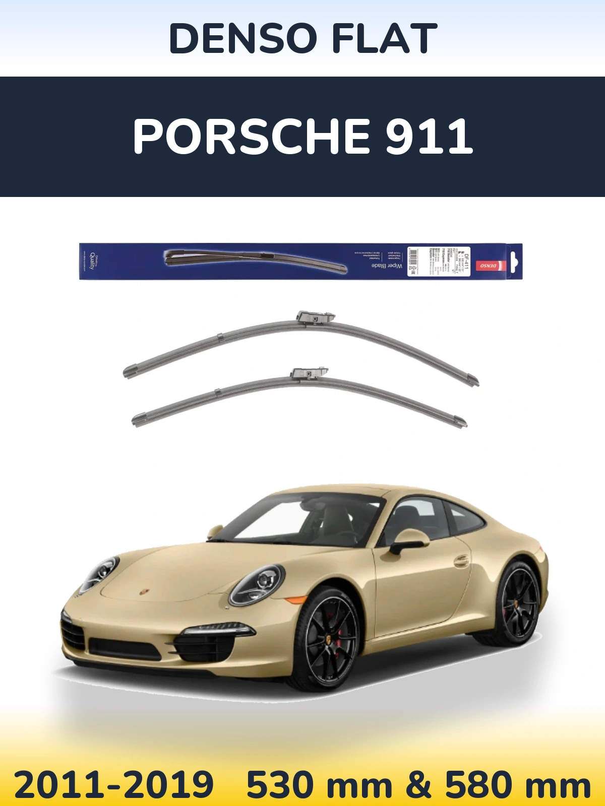 Front wiper blade set Denso Flat 530 & 580 mm for Porsche 911 2011-2019