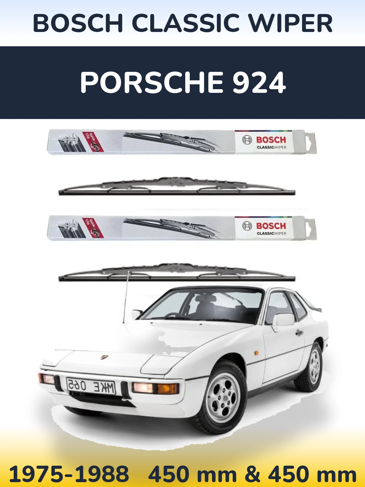 Комплект передніх щіток BOSCH Classic Wiper 450 & 450 мм для Porsche 924 1975-1988