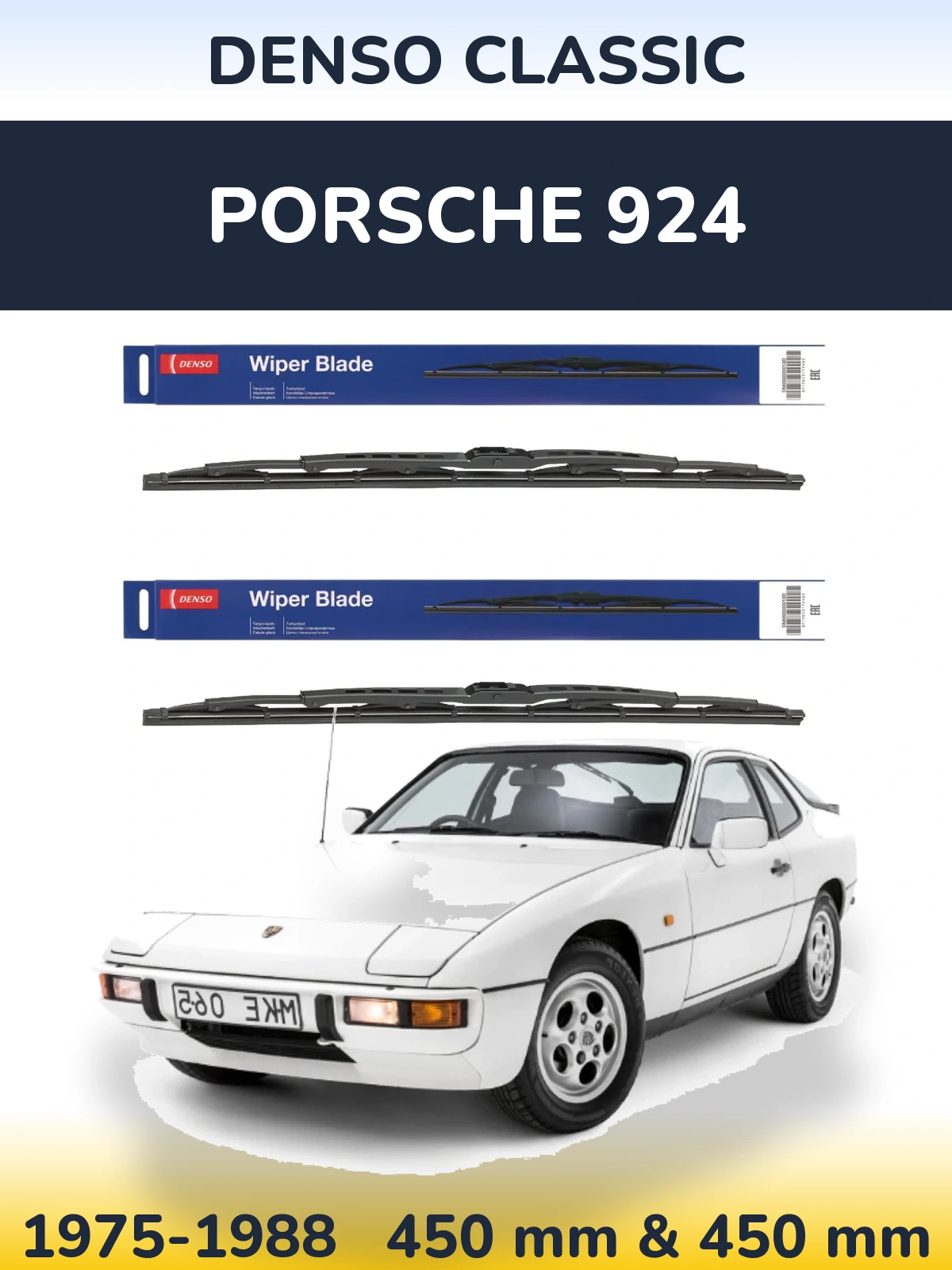 Front wiper blade set Denso Classic 450 & 450 mm for Porsche 924 1975-1988