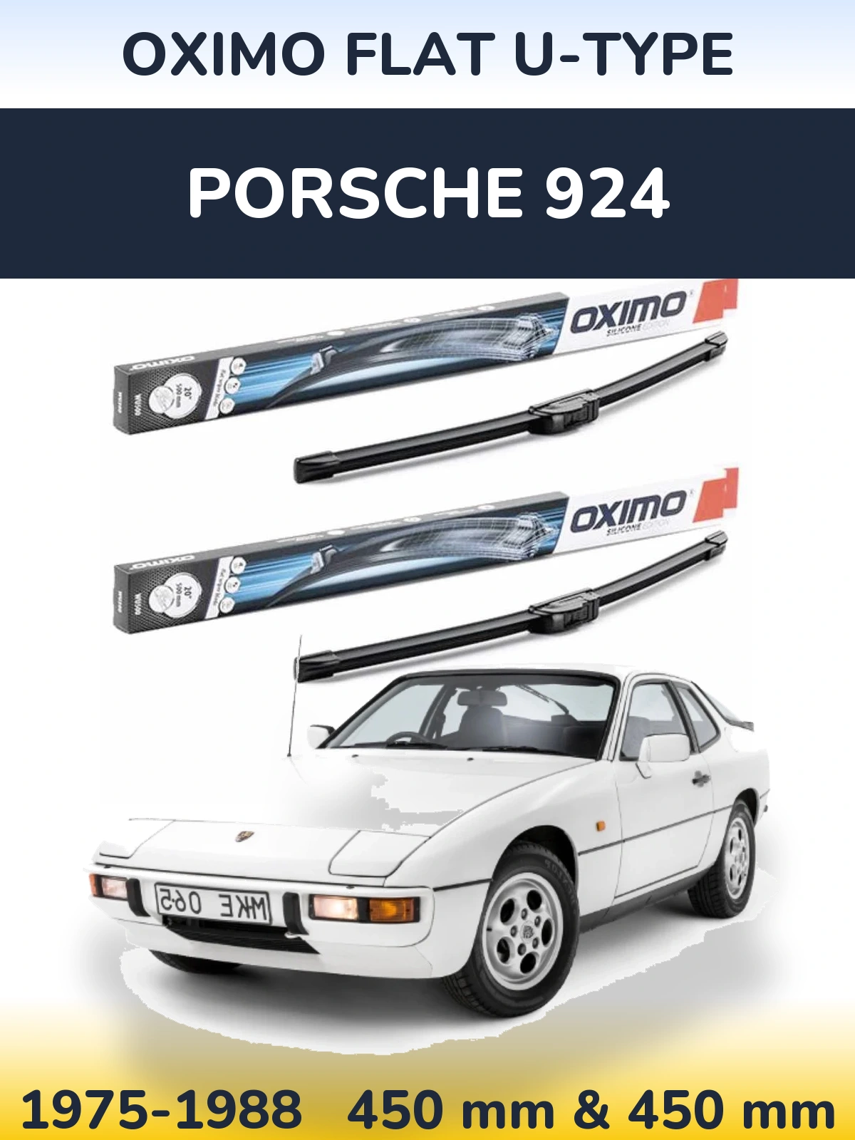 Комплект передніх щіток Oximo Flat U-type 450 & 450 мм для Porsche 924 1975-1988