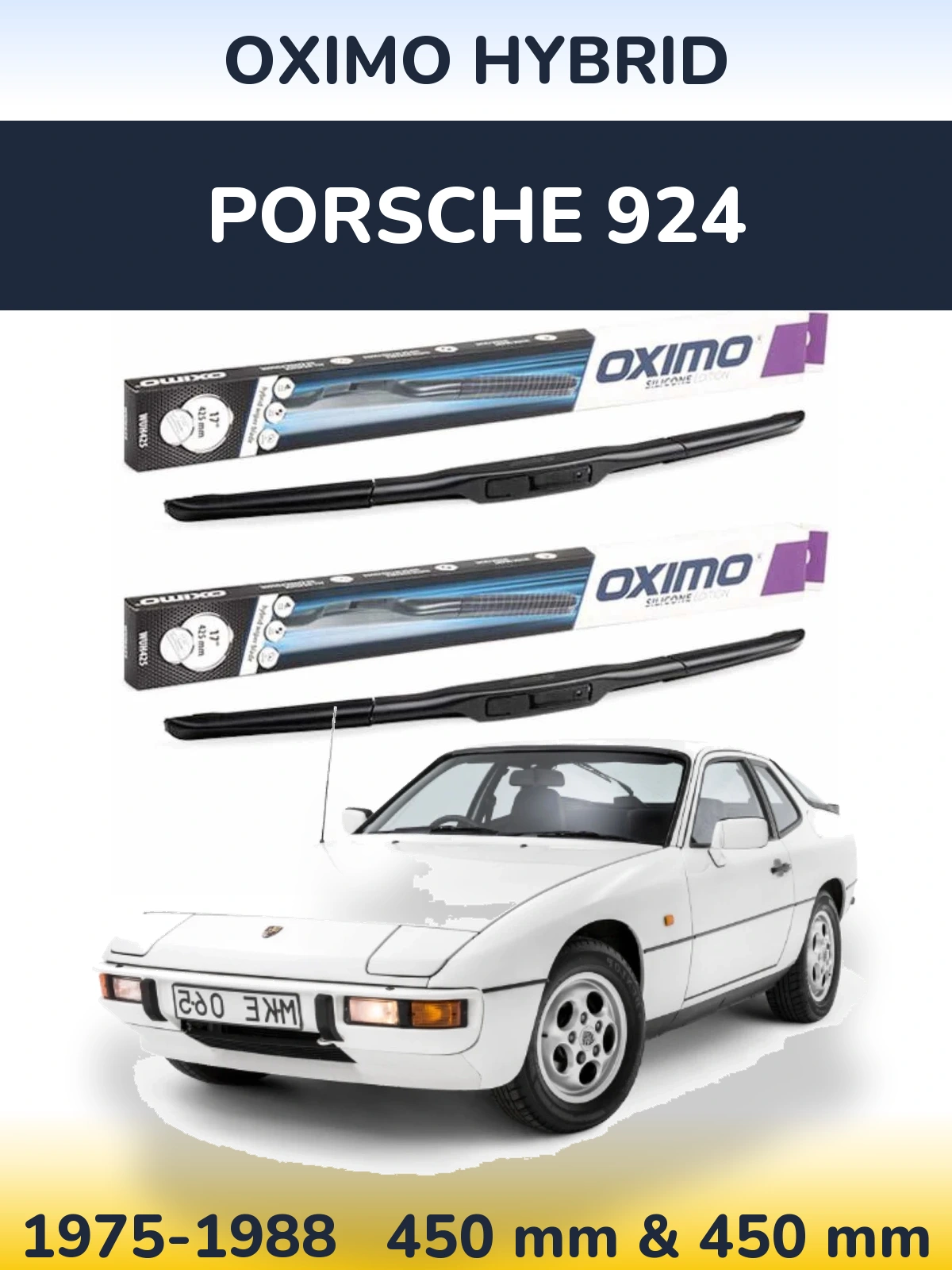 Front wiper blade set Oximo Hybrid 450 & 450 mm for Porsche 924 1975-1988