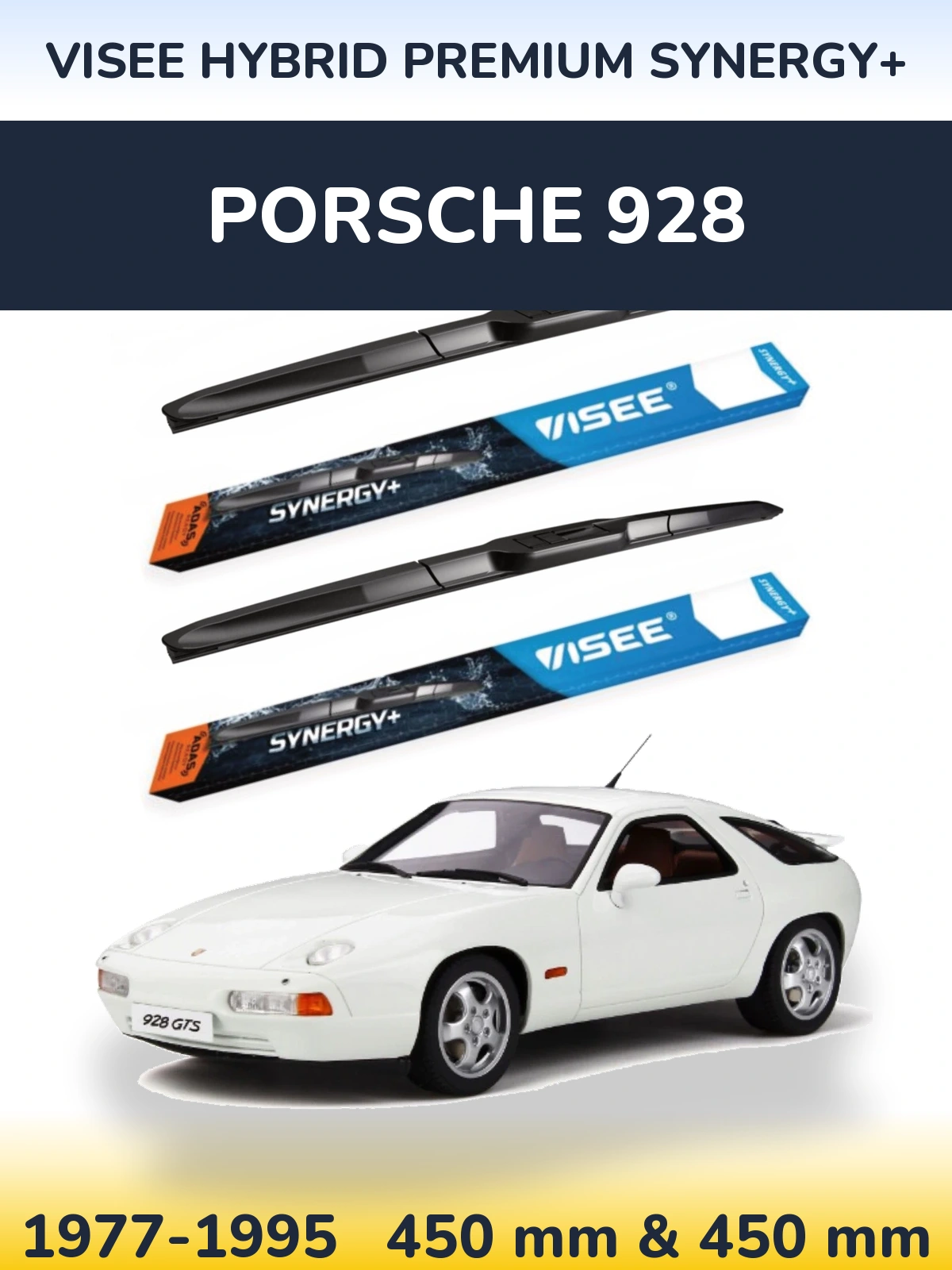 Front wiper blade set VISEE HYBRID PREMIUM SYNERGY+ 450 & 450 mm for Porsche 928 1977-1995
