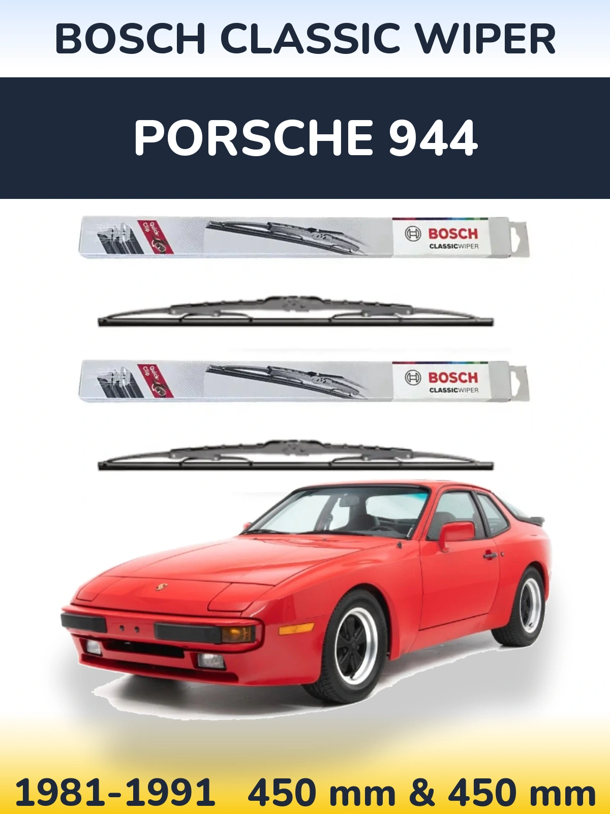 Комплект передних дворников BOSCH Classic Wiper 450 & 450 мм для Porsche 944 1981-1991
