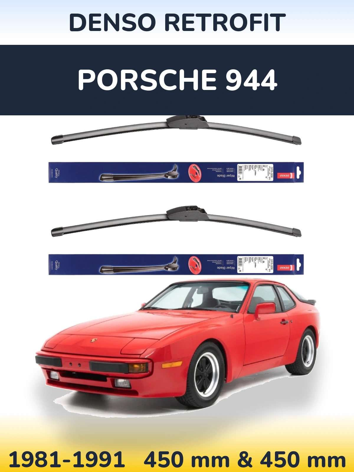 Front wiper blade set Denso Retrofit 450 & 450 mm for Porsche 944 1981-1991