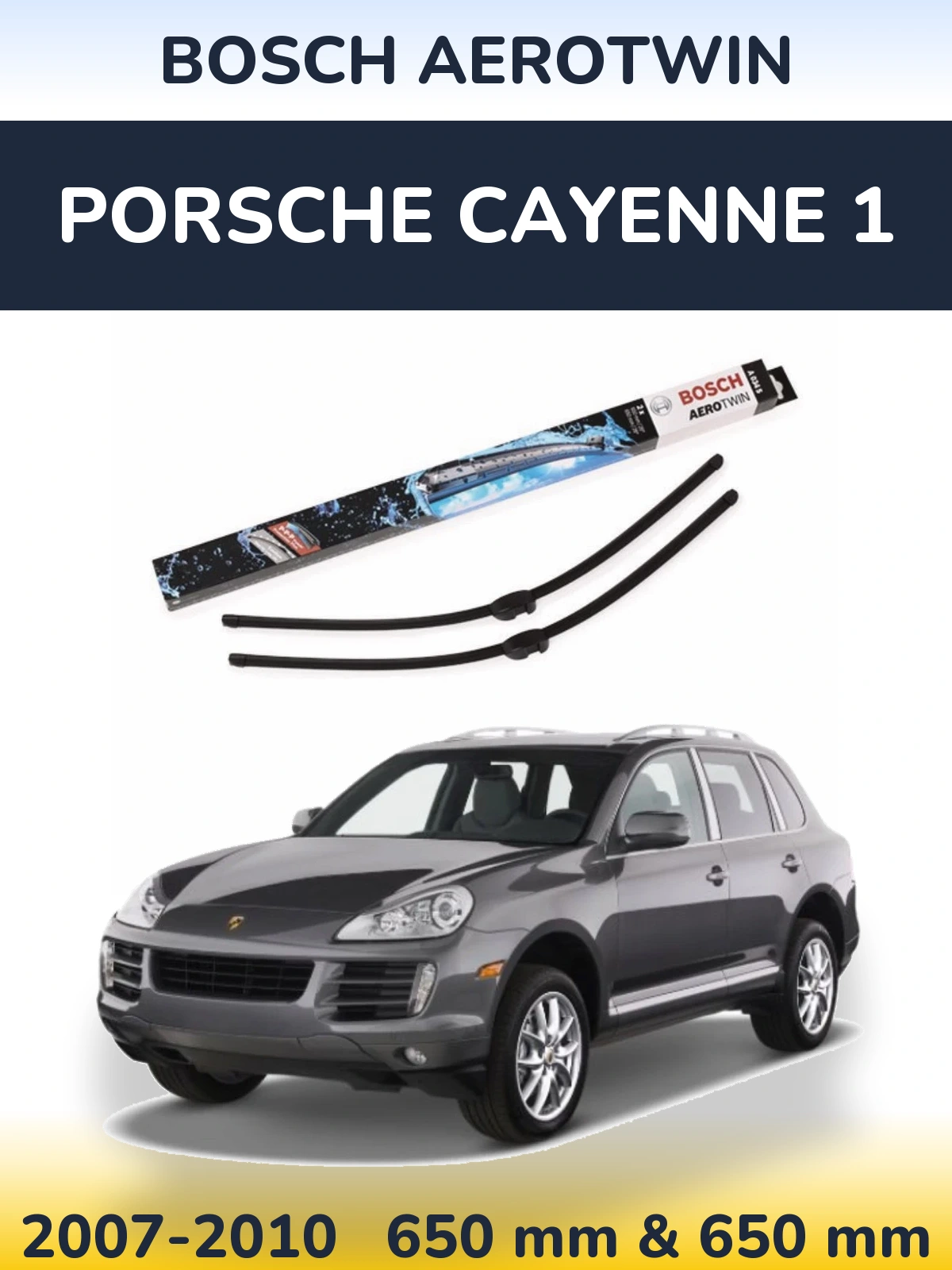 Front wiper blade set BOSCH AeroTwin 650 & 650 mm for Porsche Cayenne 1 2007-2010