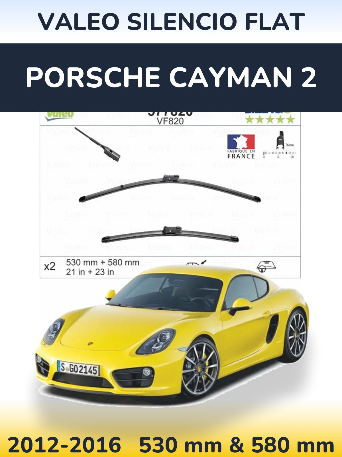 Комплект передних дворников Valeo Silencio Flat 530 & 580 мм для Porsche Cayman 2 2012-2016