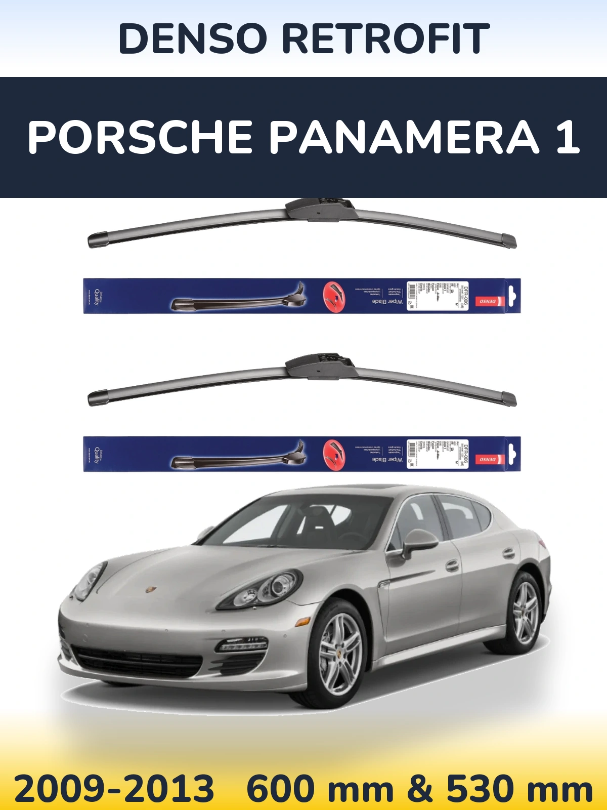 Front wiper blade set Denso Retrofit 600 & 530 mm for Porsche Panamera 1 2009-2013