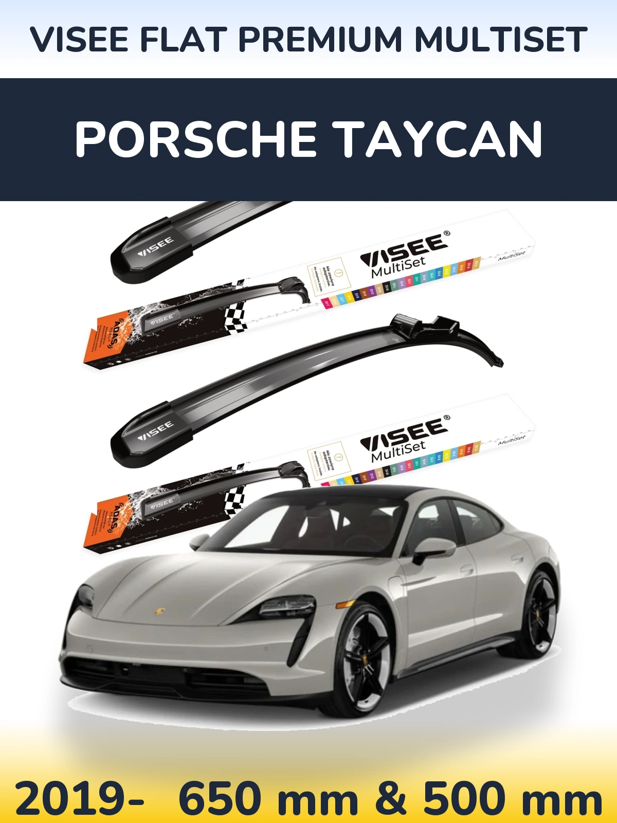 Комплект передних дворников VISEE FLAT PREMIUM MultiSet 650 & 500 мм для Porsche Taycan 2019-2026