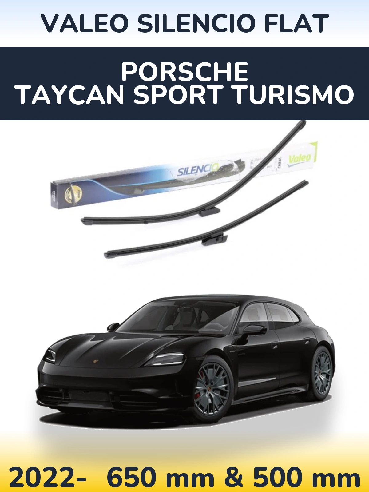 Комплект передніх щіток Valeo Silencio Flat 630 & 500 мм для Porsche Taycan Sport Turismo 2022-2026