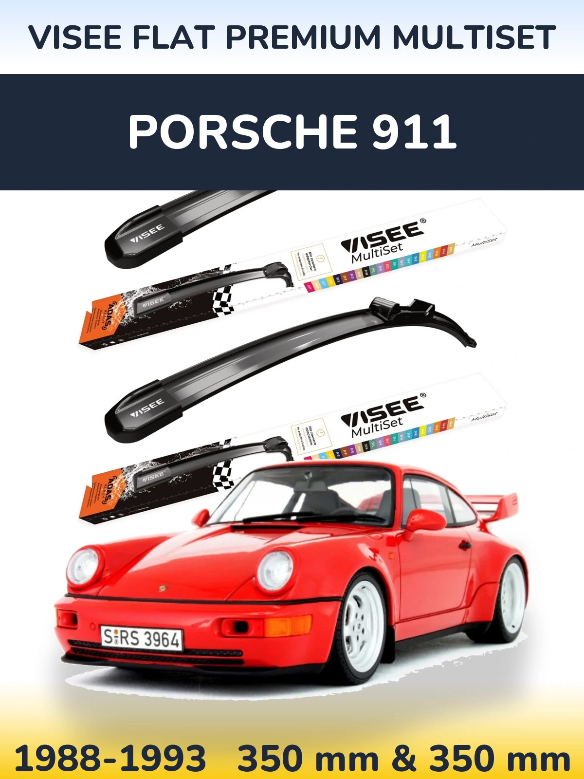 Front wiper blade set VISEE FLAT PREMIUM MultiSet 350 & 350 mm for Porsche 911 1988-1993