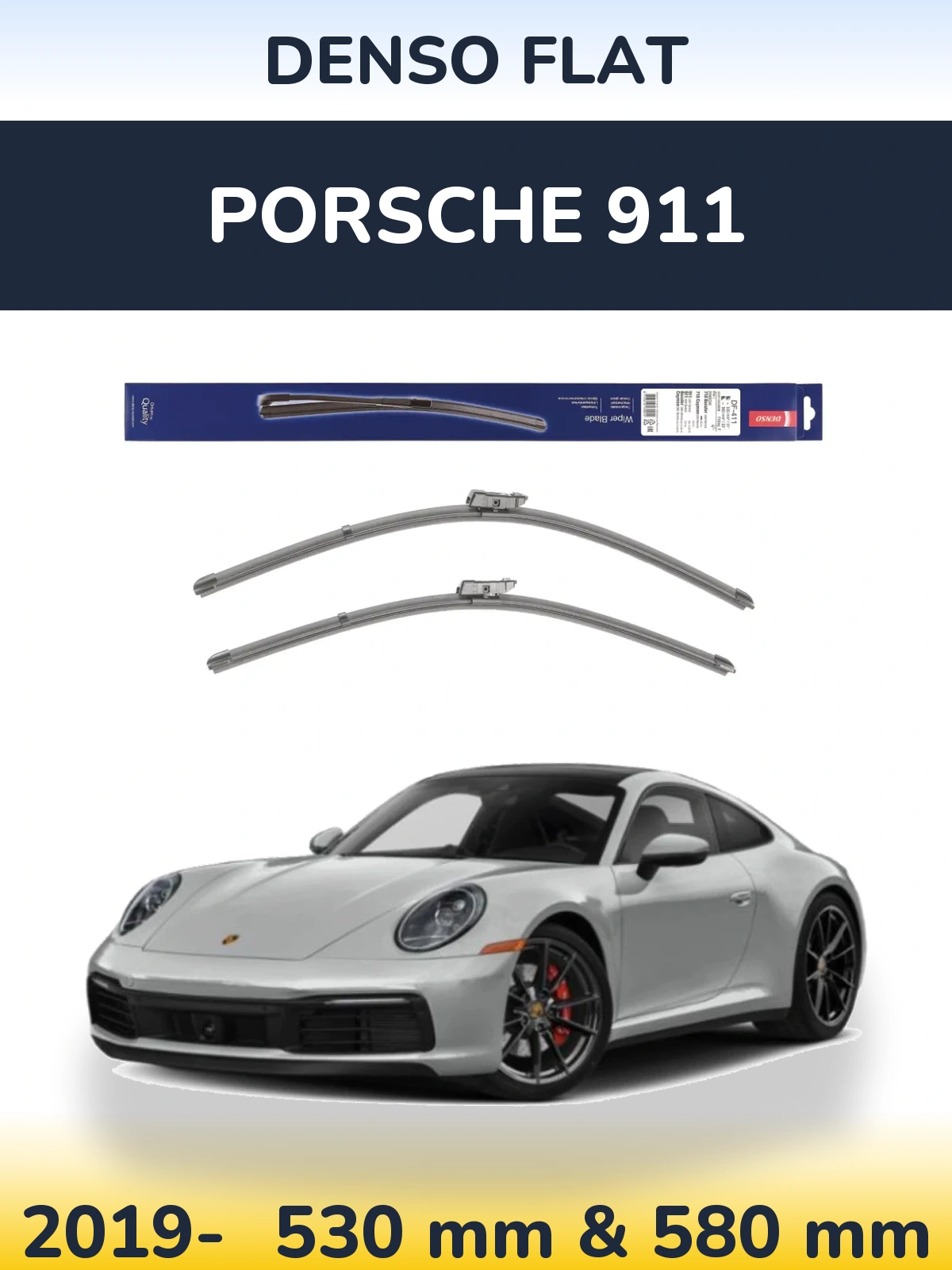 Front wiper blade set Denso Flat 530 & 580 mm for Porsche 911 2019-2026