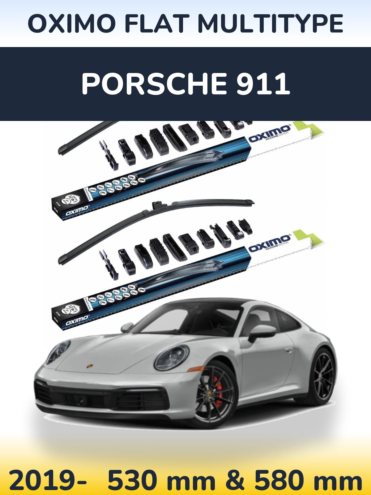 Комплект передних дворников Oximo Flat MultiТипe 530 & 580 мм для Porsche 911 2019-2026