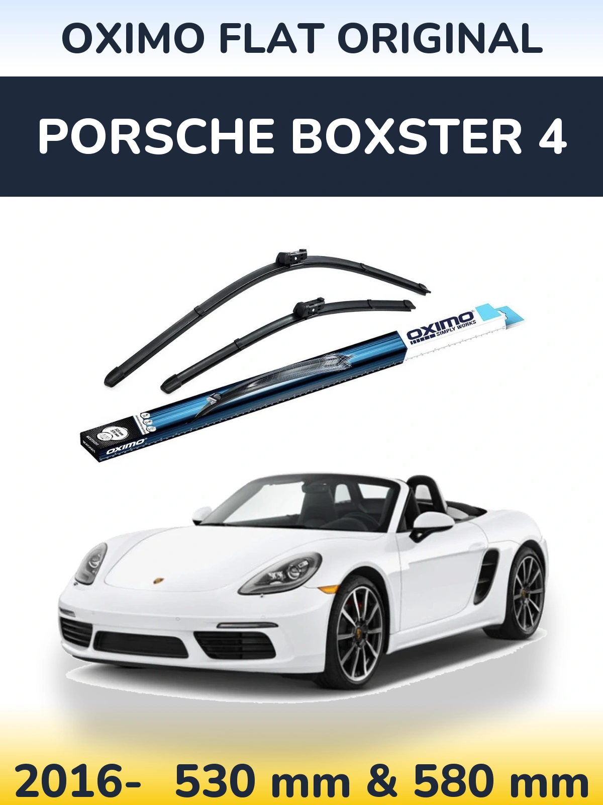 Комплект передних дворников Oximo Flat Original 530 & 580 мм для Porsche Boxster 4 2016-2026
