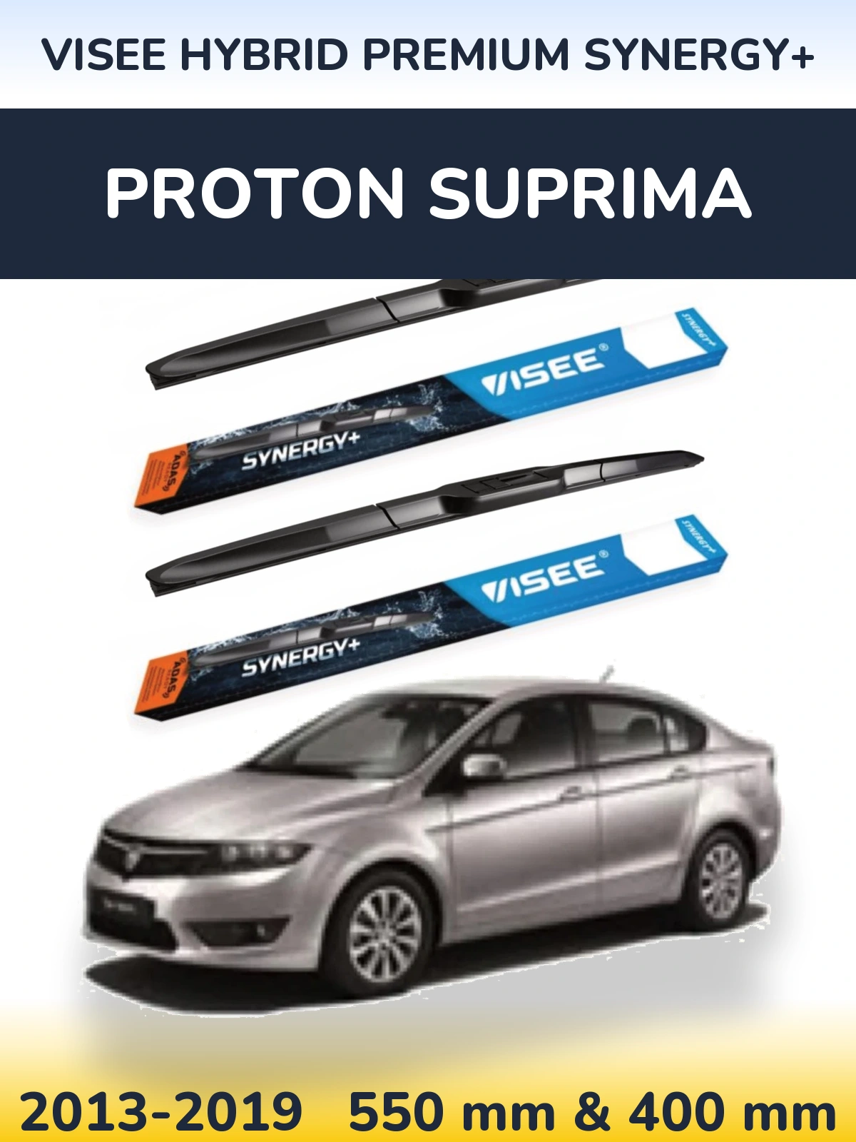 Комплект передних дворников VISEE HYBRID PREMIUM SYNERGY+ 550 & 400 мм для Proton Suprima 2013-2019