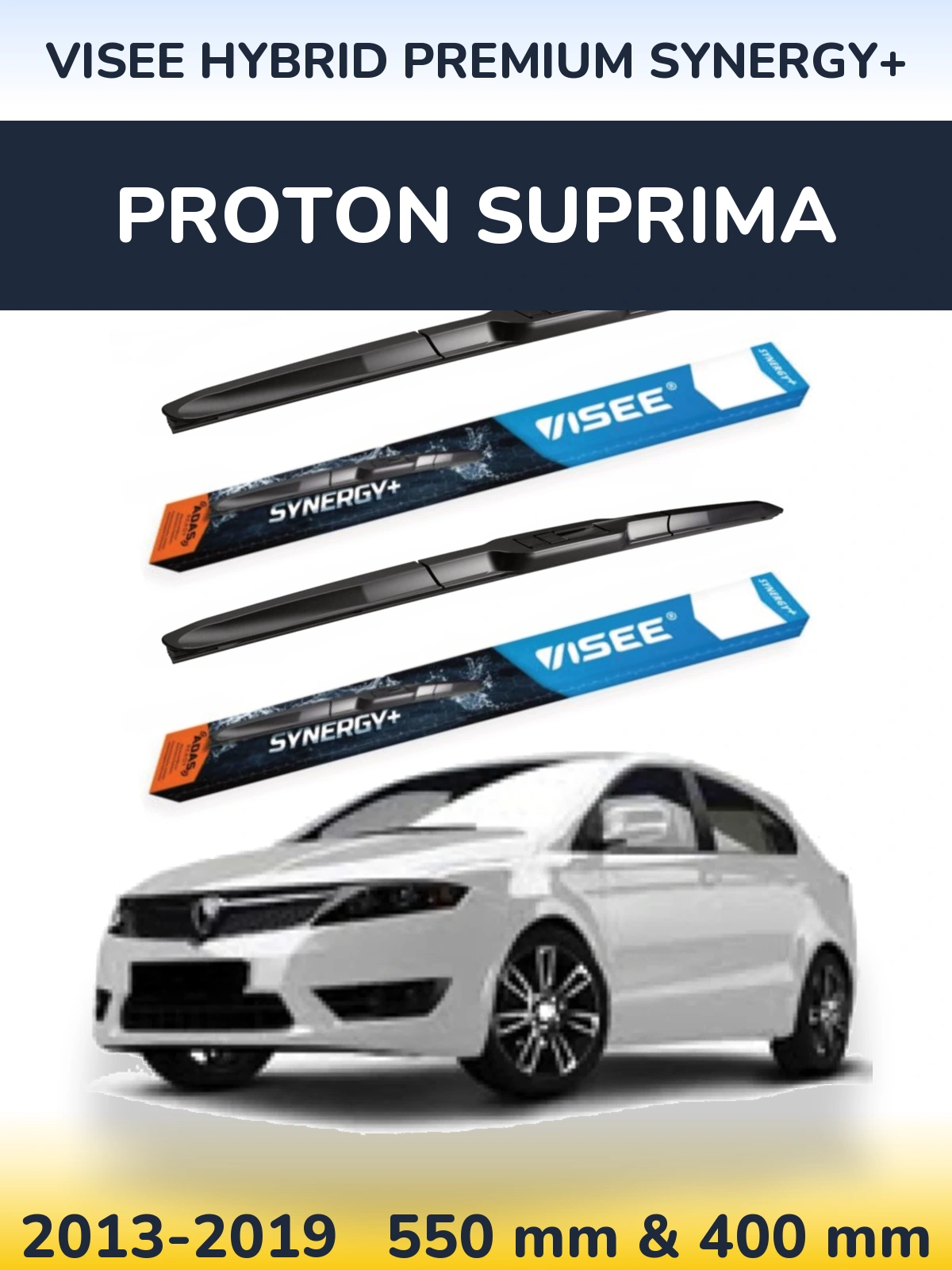 Front wiper blade set VISEE HYBRID PREMIUM SYNERGY+ 550 & 400 mm for Proton Suprima 2013-2019