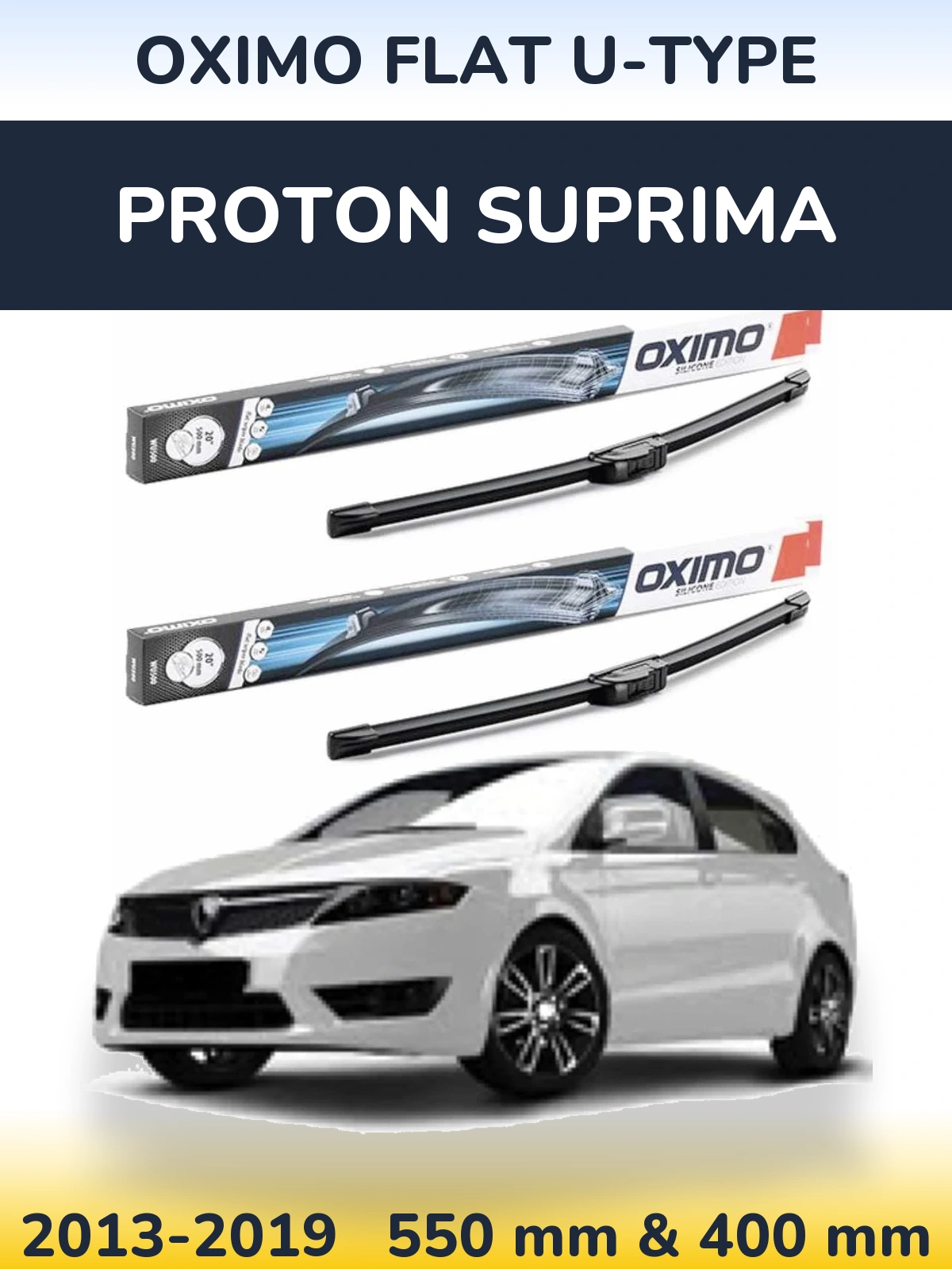 Комплект передніх щіток Oximo Flat U-type 550 & 400 мм для Proton Suprima 2013-2019