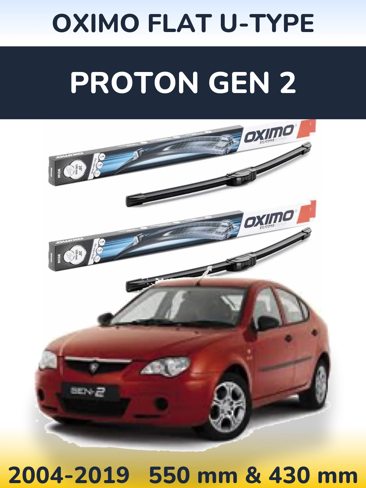 Комплект передних дворников Oximo Flat U-type 550 & 430 мм для Proton Gen 2 2004-2019