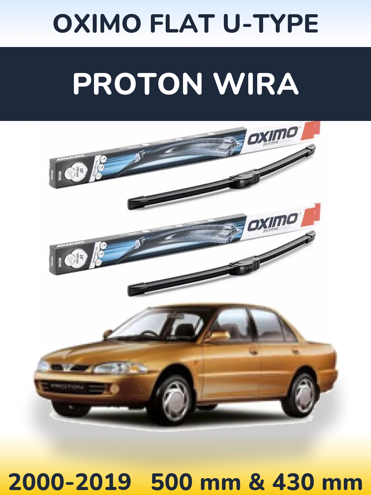 Комплект передних дворников Oximo Flat U-type 500 & 430 мм для Proton Wira 2000-2019