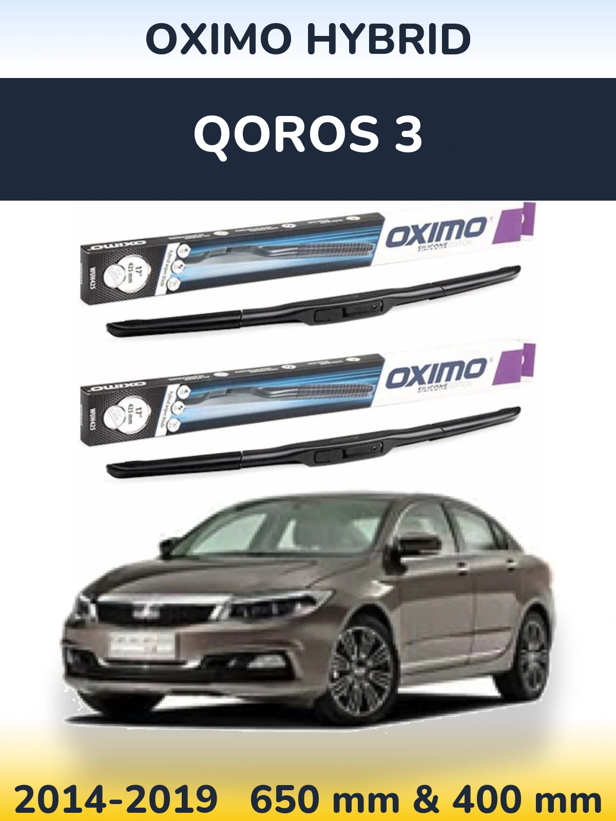 Front wiper blade set Oximo Hybrid 650 & 400 mm for Qoros 3 2014-2019