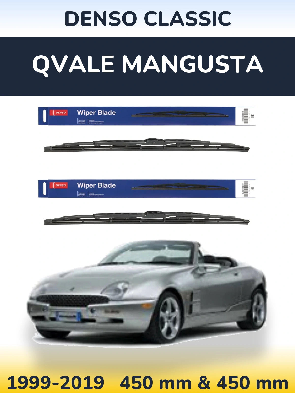 Комплект передніх щіток Denso Classic 450 & 450 мм для Qvale Mangusta 1999-2019