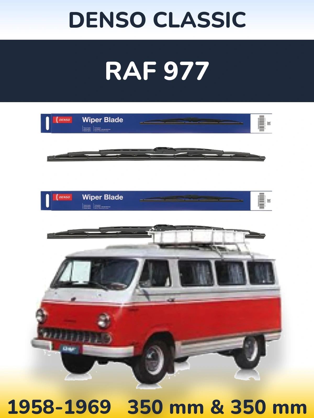 Front wiper blade set Denso Classic 350 & 350 mm for RAF 977 1958-1969
