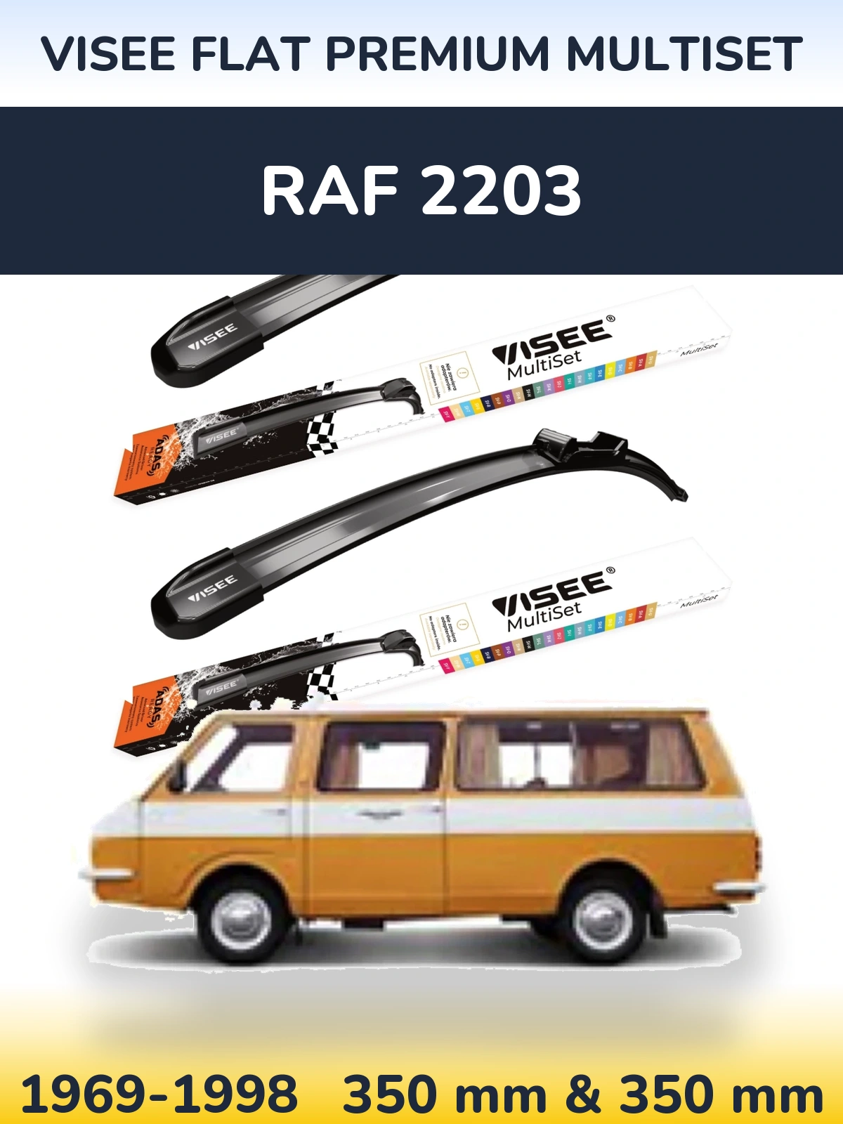 Front wiper blade set VISEE FLAT PREMIUM MultiSet 350 & 350 mm for RAF 2203 1969-1998