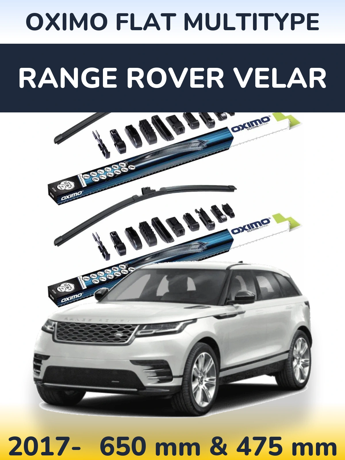 Комплект передних дворников Oximo Flat MultiТипe 650 & 475 мм для Range Rover Velar 2017-2026