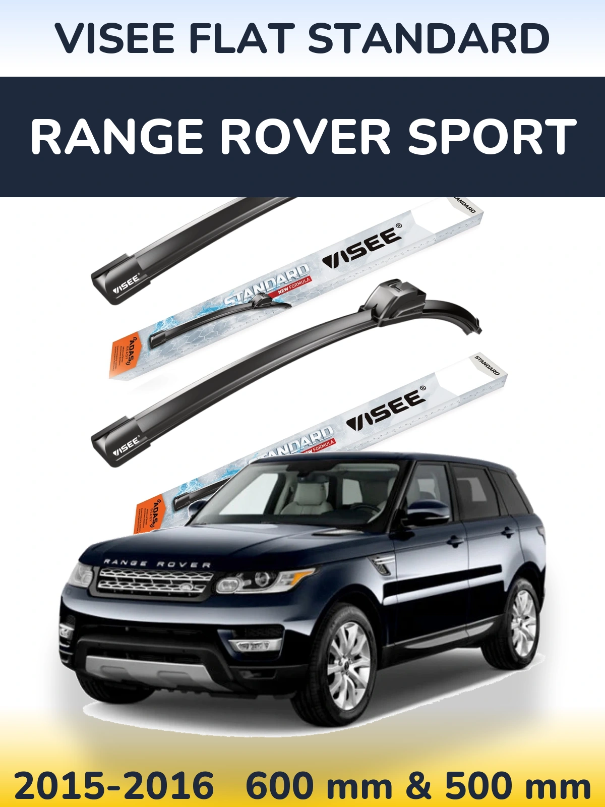 Front wiper blade set VISEE FLAT STANDARD 600 & 500 mm for Range Rover Sport 2015-2016