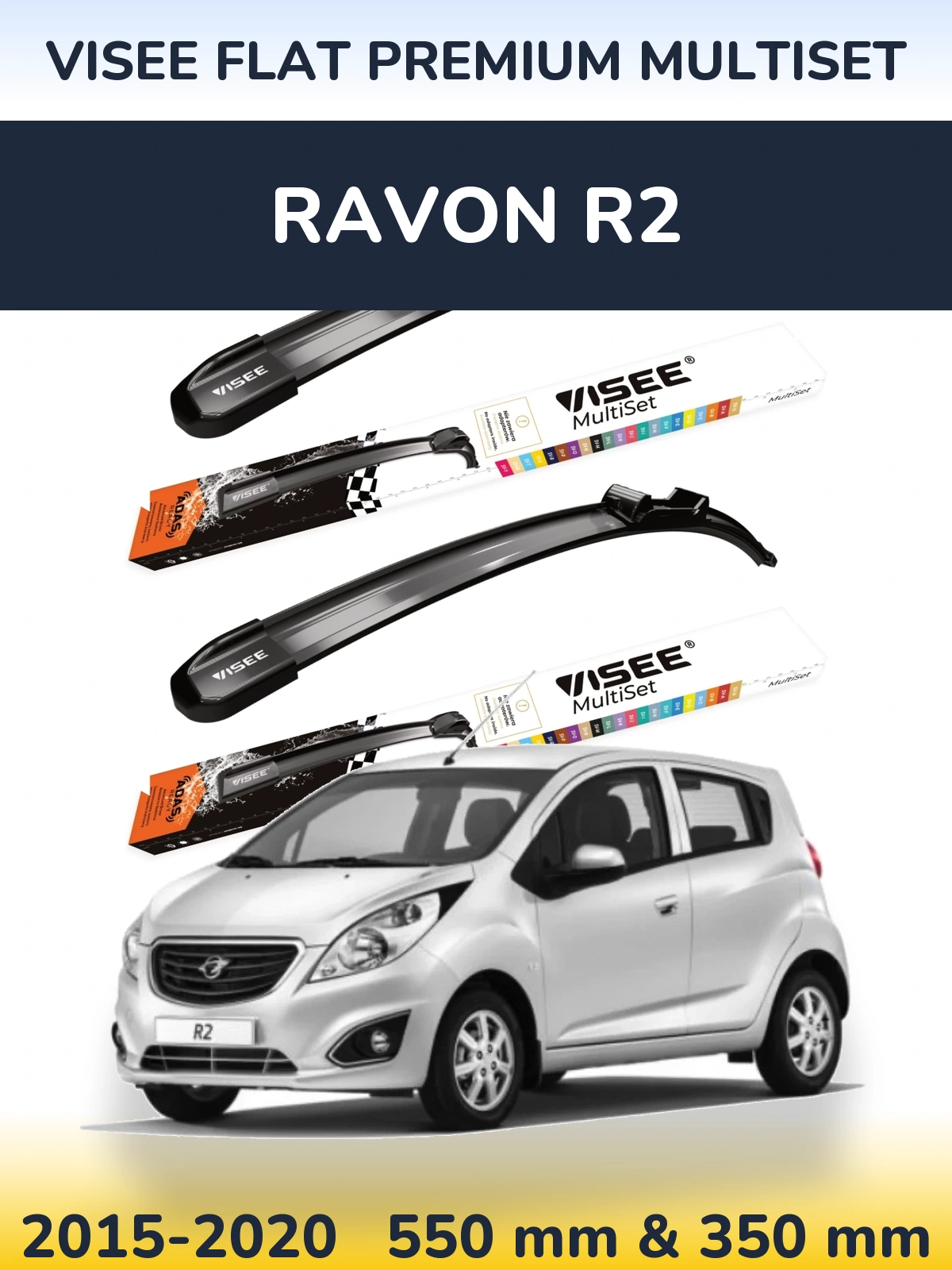 Front wiper blade set VISEE FLAT PREMIUM MultiSet 550 & 350 mm for Ravon R2 2015-2020