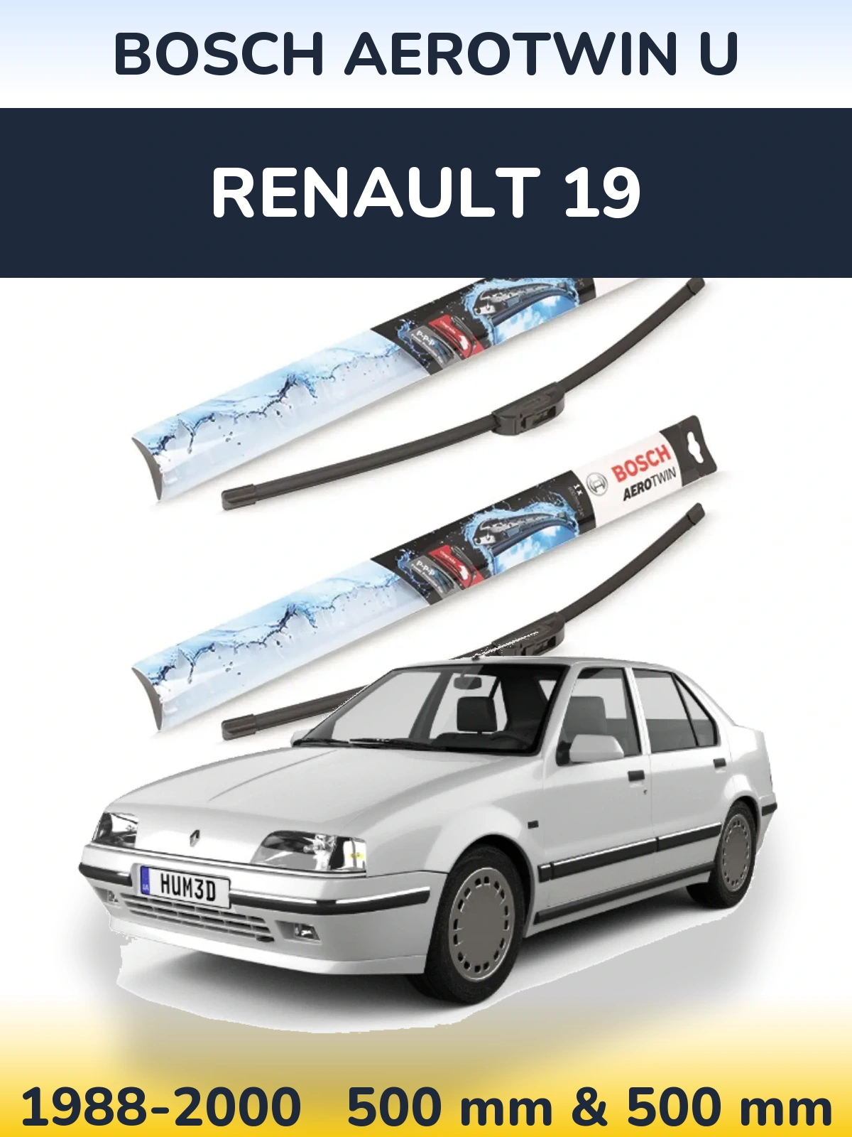 Комплект передніх щіток BOSCH AeroTwin U 500 & 500 мм для Renault 19 1988-2000