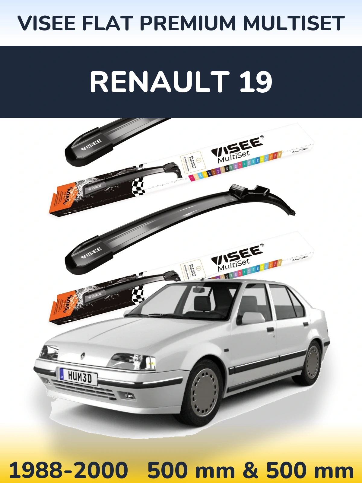 Front wiper blade set VISEE FLAT PREMIUM MultiSet 500 & 500 mm for Renault 19 1988-2000