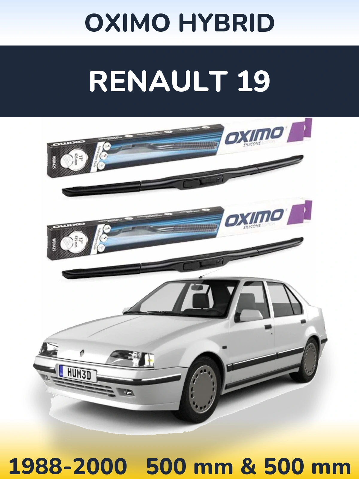 Front wiper blade set Oximo Hybrid 500 & 500 mm for Renault 19 1988-2000