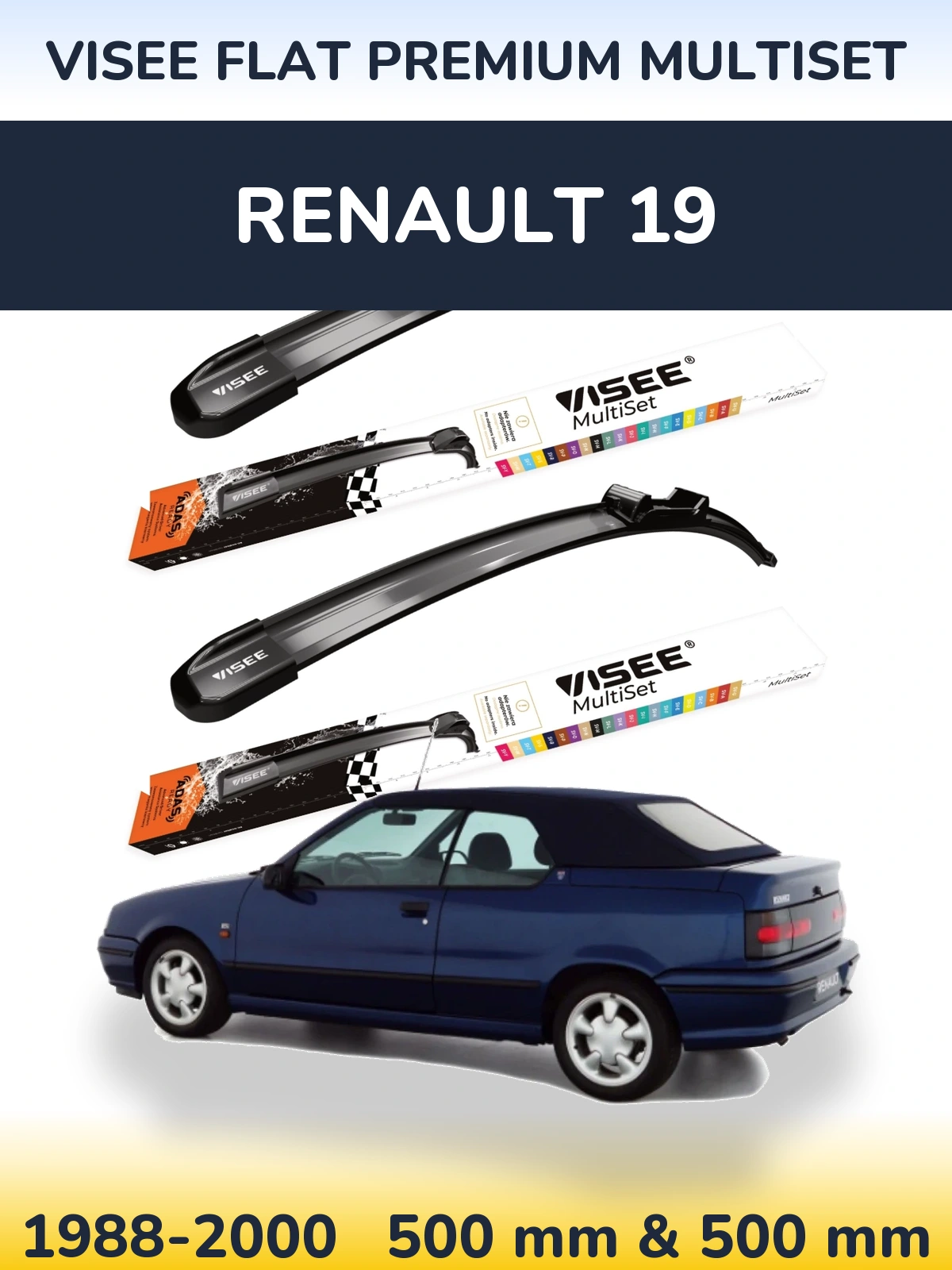 Комплект передних дворников VISEE FLAT PREMIUM MultiSet 500 & 500 мм для Renault 19 1988-2000