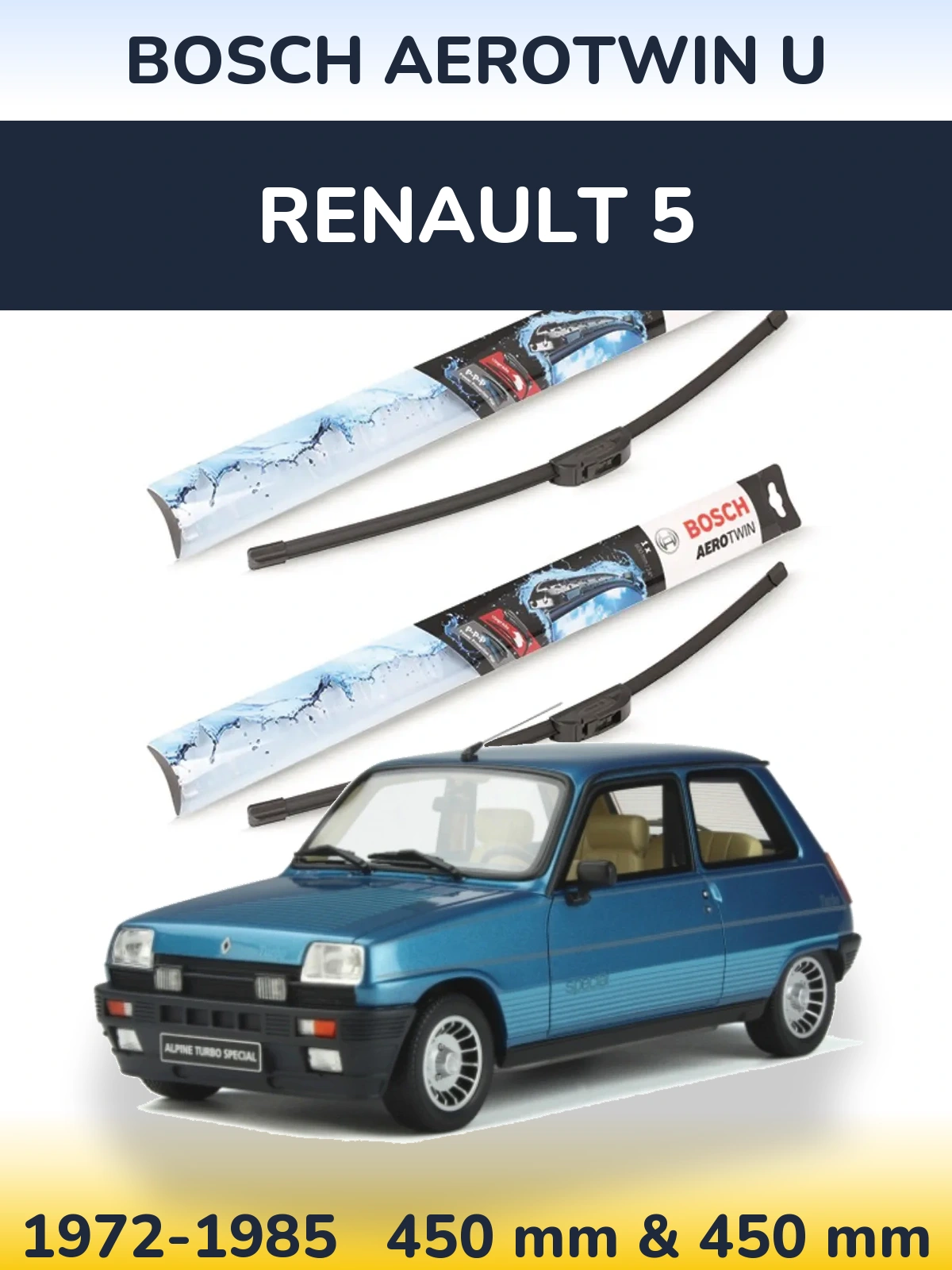 Комплект передних дворников BOSCH AeroTwin U 450 & 450 мм для Renault 5 1972-1985