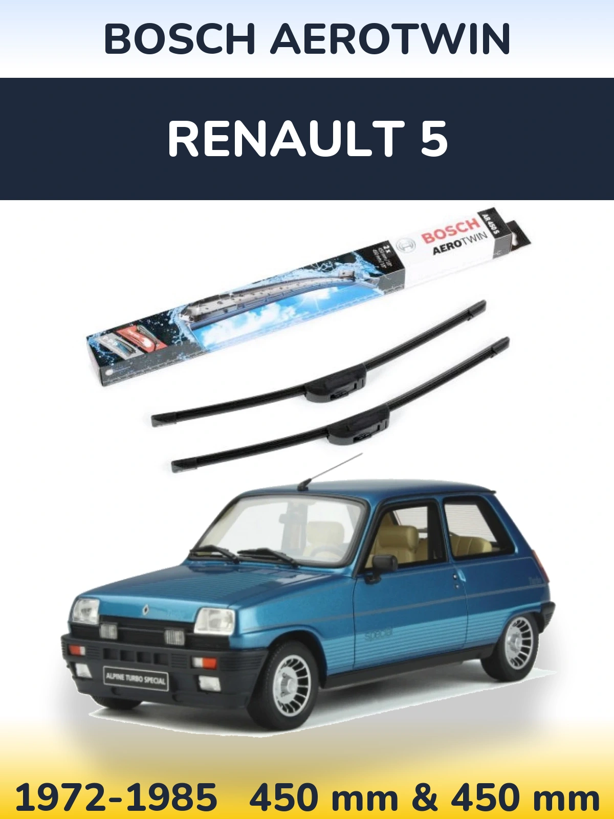 Комплект передних дворников BOSCH AeroTwin 450 & 450 мм для Renault 5 1972-1985