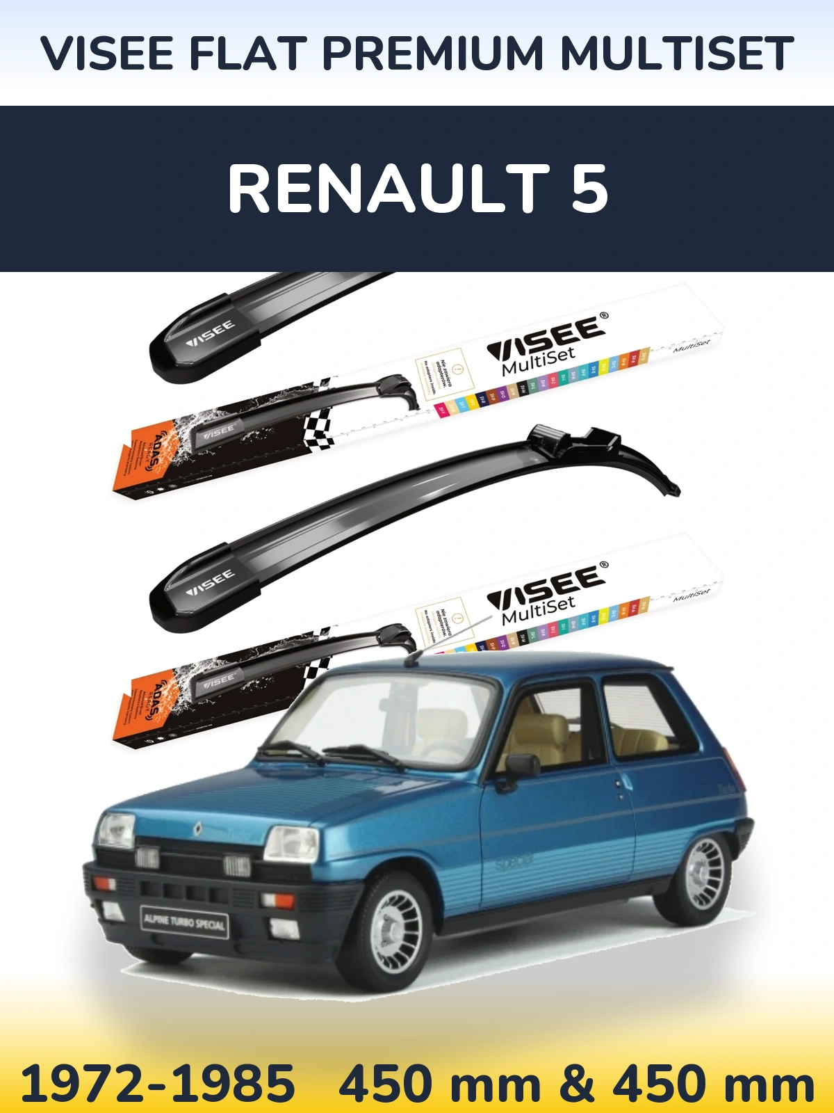 Комплект передніх щіток VISEE FLAT PREMIUM MultiSet 450 & 450 мм для Renault 5 1972-1985