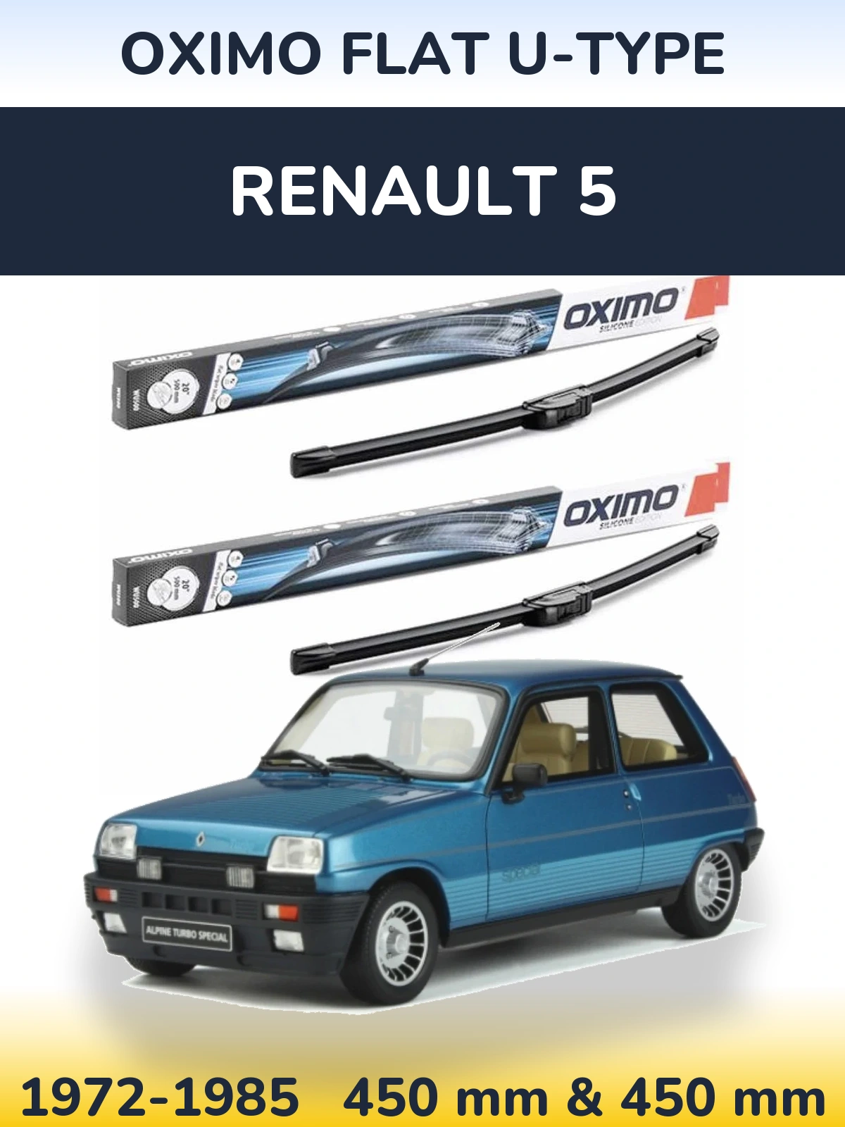 Комплект передних дворников Oximo Flat U-type 450 & 450 мм для Renault 5 1972-1985